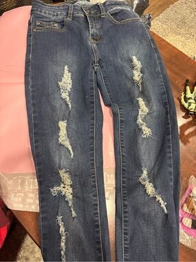 Distressed Dark Blue Women’s Jeans - Classic Fit made by MAO (c1_22)